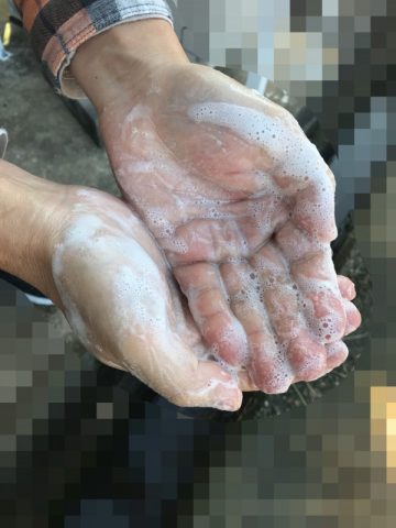 オリーブオイル石鹸で手を洗う